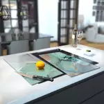 Glass Hob Cover / Chopping Board in Liquid Aquamarine - 60cm Wide x 52cm High