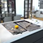 Glass Hob Cover / Chopping Board in Liquid Grey - 60cm Wide x 52cm High