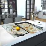 Glass Hob Cover / Chopping Board in Liquid Jade - 60cm Wide x 52cm High