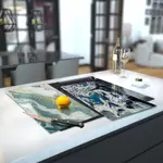 Glass Hob Cover / Chopping Board in Liquid Ocean - 60cm Wide x 52cm High