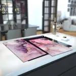Glass Hob Cover / Chopping Board in Liquid Pink Marble - 60cm Wide x 52cm High