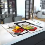 Glass Hob Cover / Chopping Board in Peppers In Water On White - 60cm Wide x 52cm High