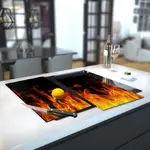Glass Hob Cover / Chopping Board in Real Flames - 60cm Wide x 52cm High