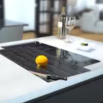 Glass Hob Cover / Chopping Board in Black Brick - 30cm Wide x 52cm High