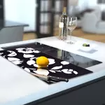 Glass Hob Cover / Chopping Board in Black Floral - 30cm Wide x 52cm High