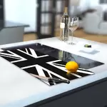 Glass Hob Cover / Chopping Board in Black N White Union Jack - 30cm Wide x 52cm High