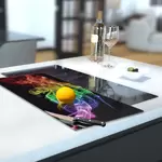 Glass Hob Cover / Chopping Board in Black Rainbow Smoke - 30cm Wide x 52cm High