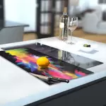 Glass Hob Cover / Chopping Board in Colour Fusion On Black - 30cm Wide x 52cm High