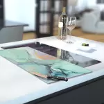 Glass Hob Cover / Chopping Board in Liquid Aquamarine - 30cm Wide x 52cm High