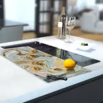 Glass Hob Cover / Chopping Board in Liquid Jade - 30cm Wide x 52cm High