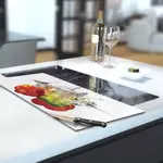 Glass Hob Cover / Chopping Board in Peppers In Water On White - 30cm Wide x 52cm High