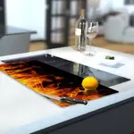 Glass Hob Cover / Chopping Board in Real Flames - 30cm Wide x 52cm High