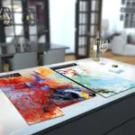 Glass Hob Cover / Chopping Board in Abstract Sky - 90cm Wide x 52cm High