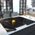 Glass Hob Cover / Chopping Board in Black Gold Vein - 90cm Wide x 52cm High