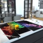 Glass Hob Cover / Chopping Board in Black Rainbow Smoke - 90cm Wide x 52cm High