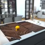 Glass Hob Cover / Chopping Board in Black Walnut - 90cm Wide x 52cm High