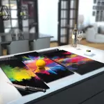 Glass Hob Cover / Chopping Board in Colour Fusion On Black - 90cm Wide x 52cm High