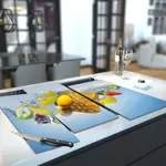 Glass Hob Cover / Chopping Board in Fresh Fruit In Water - 90cm Wide x 52cm High