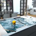 Glass Hob Cover / Chopping Board in Liquid Aqua - 90cm Wide x 52cm High