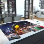 Glass Hob Cover / Chopping Board in Manhatten Skyline - 90cm Wide x 52cm High