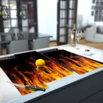Glass Hob Cover / Chopping Board in Real Flames - 90cm Wide x 52cm High