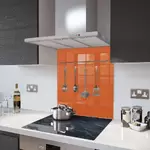 Orange with Utensil Rail - Glass Splashback - 100cm Wide x 75cm High