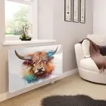 Glass Radiator Cover in Highland Cow On White - Medium