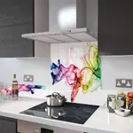 Digital Print Glass Upstand Rainbow Smoke on White 100cm Wide x 14cm High