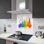 Glass Splashback With Fixing Holes in 'Pride' London on White - 100cm Wide x 60cm High