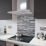 Glass Splashback With Fixing Holes in Slate Wall - 60cm Wide x 75cm High