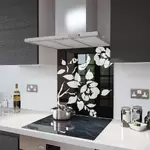 Black Floral - Kitchen Glass Splashback - 90cm Wide x 40cm High
