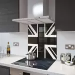 Black N White Union Jack - Kitchen Glass Splashback - 90cm Wide x 40cm High