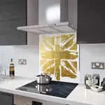 Gold Painted Union Jack - Kitchen Glass Splashback - 90cm Wide x 40cm High