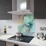 Liquid Aquamarine - Kitchen Glass Splashback - 90cm Wide x 40cm High