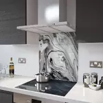 Liquid Silver - Kitchen Glass Splashback - 90cm Wide x 40cm High