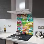Rainbow Brick Wall - Kitchen Glass Splashback - 110cm Wide x 75cm High