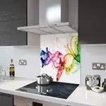 Rainbow Smoke on White - Kitchen Glass Splashback - 100cm Wide x 50cm High