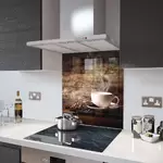 White Coffee Cup With Beans - Kitchen Glass Splashback - 110cm Wide x 75cm High