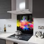 Colour Fusion on Black - Kitchen Glass Splashback With Fixing Holes - 110cm Wide x 75cm High