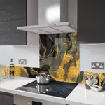 Digital Print Glass Upstand Black Gold 100cm x 14cm