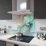 Digital Print Glass Upstand Liquid Aquamarine 100cm x 14cm