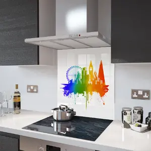 Lifestyle image of Glass Splashback in 'Pride' London on White - 60cm Wide x 75cm High