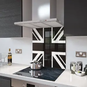 Lifestyle image of Glass Splashback in Black N White Union Jack - 60cm Wide x 75cm High