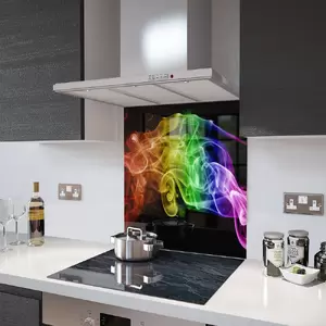 Lifestyle image of Glass Splashback in Black Rainbow Smoke - 60cm Wide x 75cm High