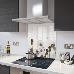 Lifestyle image of Glass Splashback in Dandelion Clocks - 60cm Wide x 75cm High
