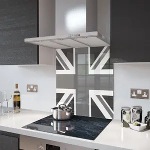 Lifestyle image of Glass Splashback in Grey Union Jack - 60cm Wide x 75cm High