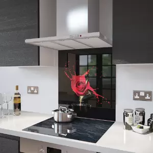 Lifestyle image of Glass Splashback in Paint Drip Rose - 60cm Wide x 75cm High