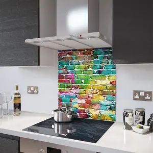 Lifestyle image of Glass Splashback in Rainbow Brick Wall - 60cm Wide x 75cm High