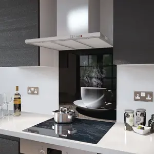 Lifestyle image of Glass Splashback in White Coffee Cup - 60cm Wide x 75cm High