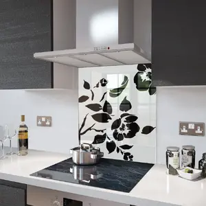 Lifestyle image of Glass Splashback in White Floral - 60cm Wide x 75cm High